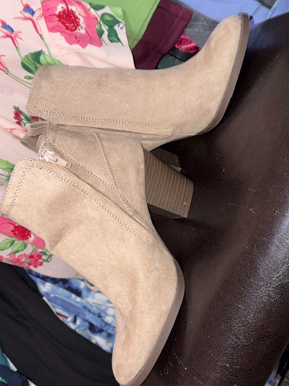 Women's Tan Suede Block Heel Ankle Boots